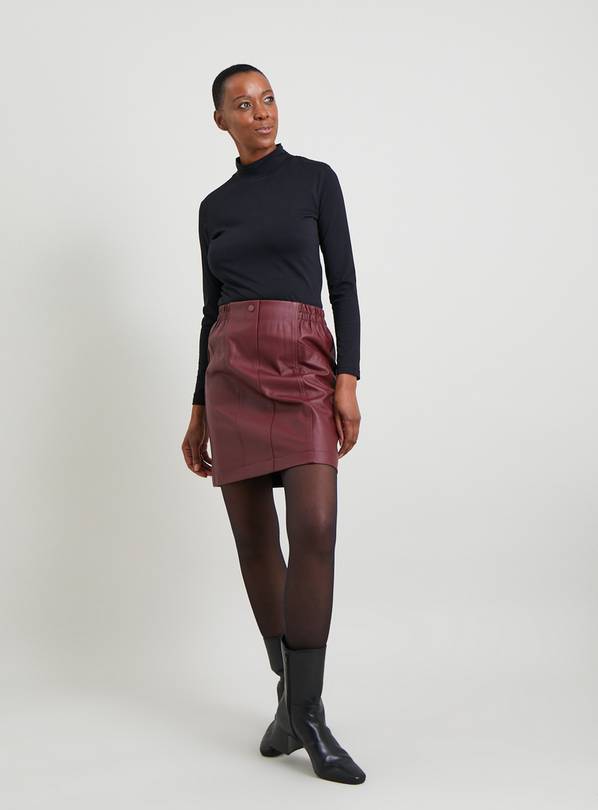 Burgundy leather 2025 skirt mini